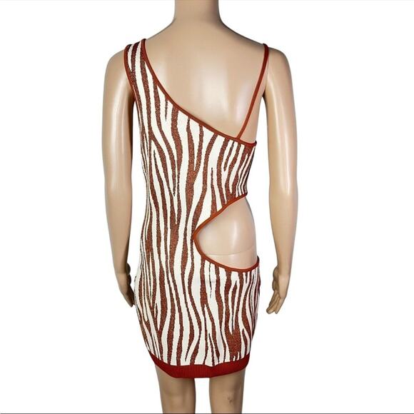 Retrofete Dimi Metallic Zebra Print Mini Cut Out Sexy Bodycon Dress - Picture 4 of 13